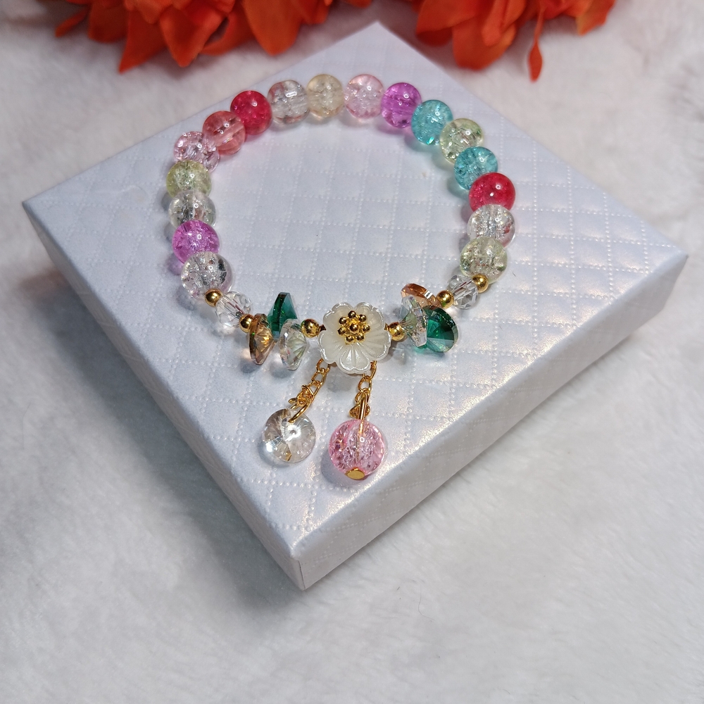 Multicolor Beaded Bracelet with Floral Charm